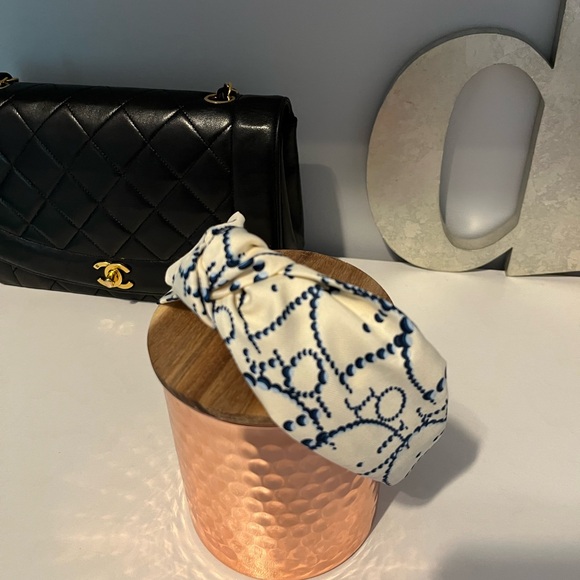 Repurposed DIOR Scarf Cream and Blue Headband - Picture 6 of 7